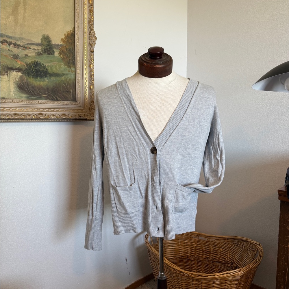 Gray Cashmere Blend Cardigan Sweater